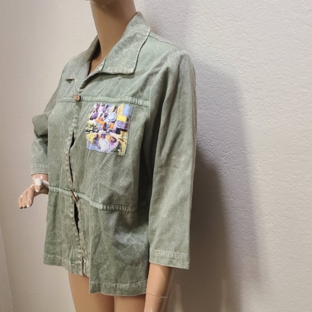 MICHAEL LEU WEARABLE ART COTTON TUNIC JACKET IMPRESSIONIST PAINT DETAIL sz S - Picture 3 of 7